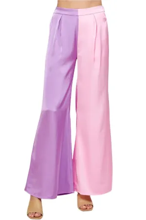 Color Block Satin Wide Pants