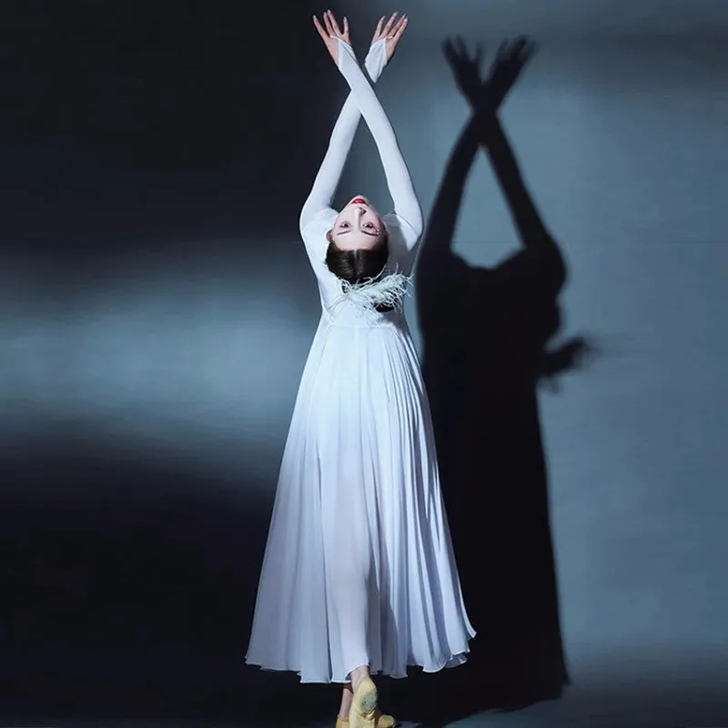 Contemporary modern Dance dresses for women girls white red flamenco ballet dance long dress large swing skirt for female