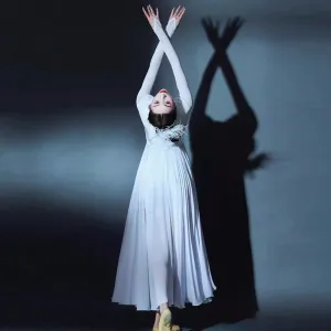 Contemporary modern Dance dresses for women girls white red flamenco ballet dance long dress large swing skirt for female