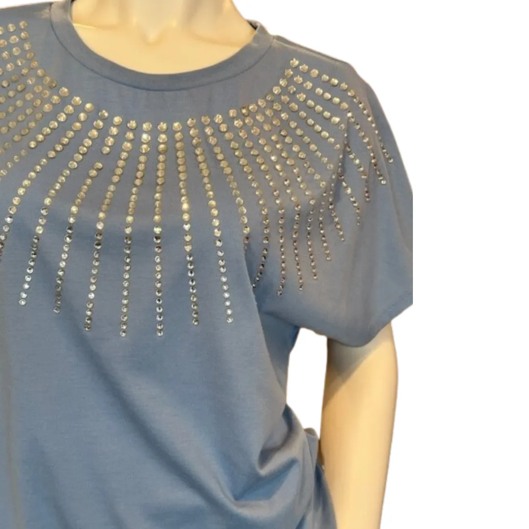 Cornflower blue rhinestone short sleeve top