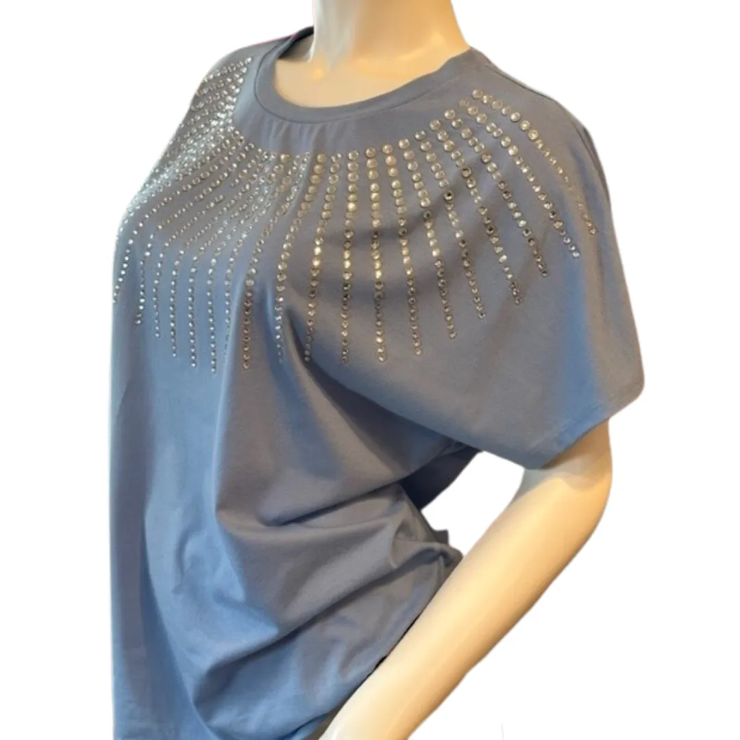 Cornflower blue rhinestone short sleeve top