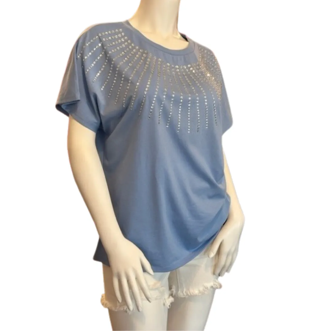 Cornflower blue rhinestone short sleeve top