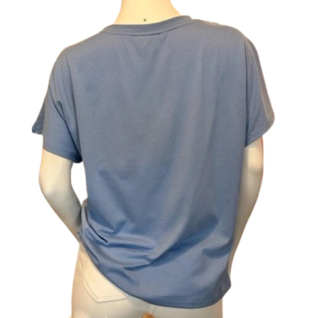 Cornflower blue rhinestone short sleeve top