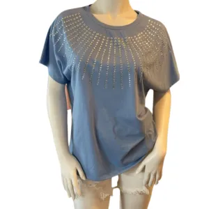 Cornflower blue rhinestone short sleeve top