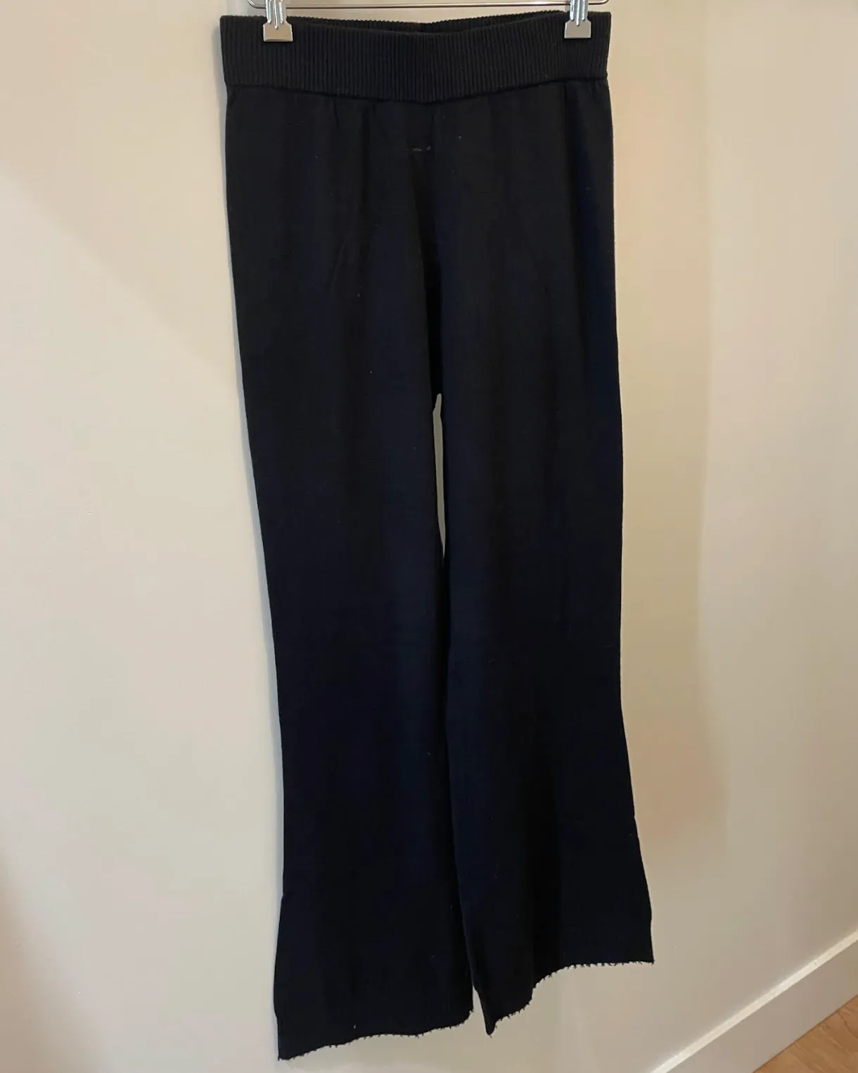 Cotton Cashmere Frayed Edge Wide Leg Pant | Black   Brown Sugar