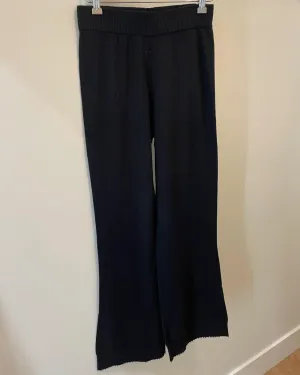 Cotton Cashmere Frayed Edge Wide Leg Pant | Black   Brown Sugar