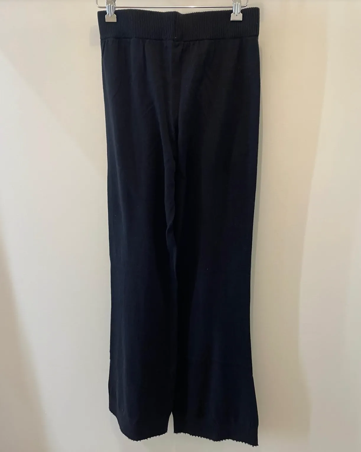 Cotton Cashmere Frayed Edge Wide Leg Pant | Black   Brown Sugar