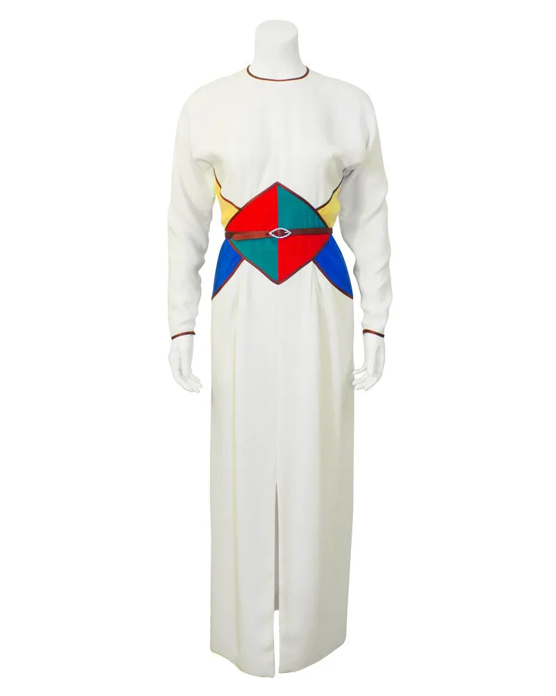 Cream Gown with Multi-Colored Details