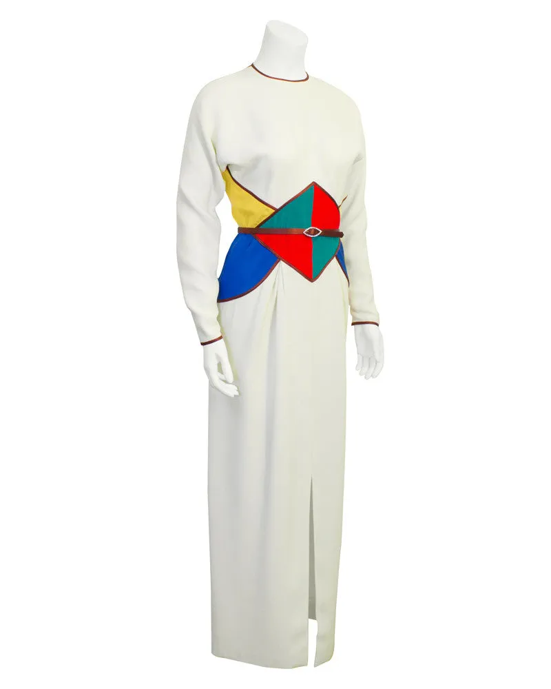 Cream Gown with Multi-Colored Details