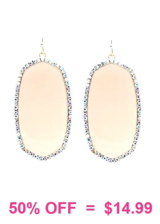 Cream Oval Earrings with bling trim