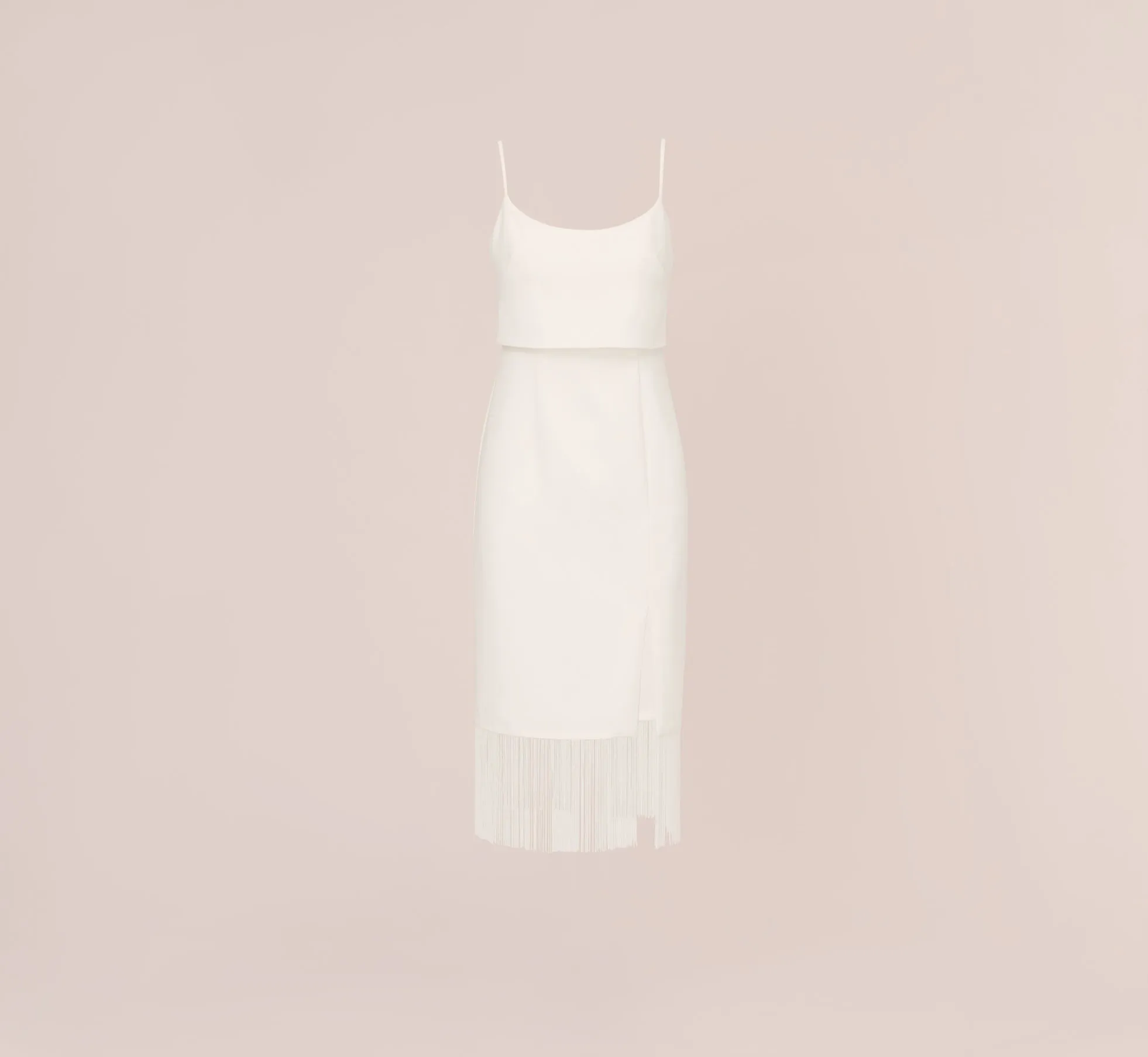 Crepe Popover Midi Dress With Fringe Trim In Ivory