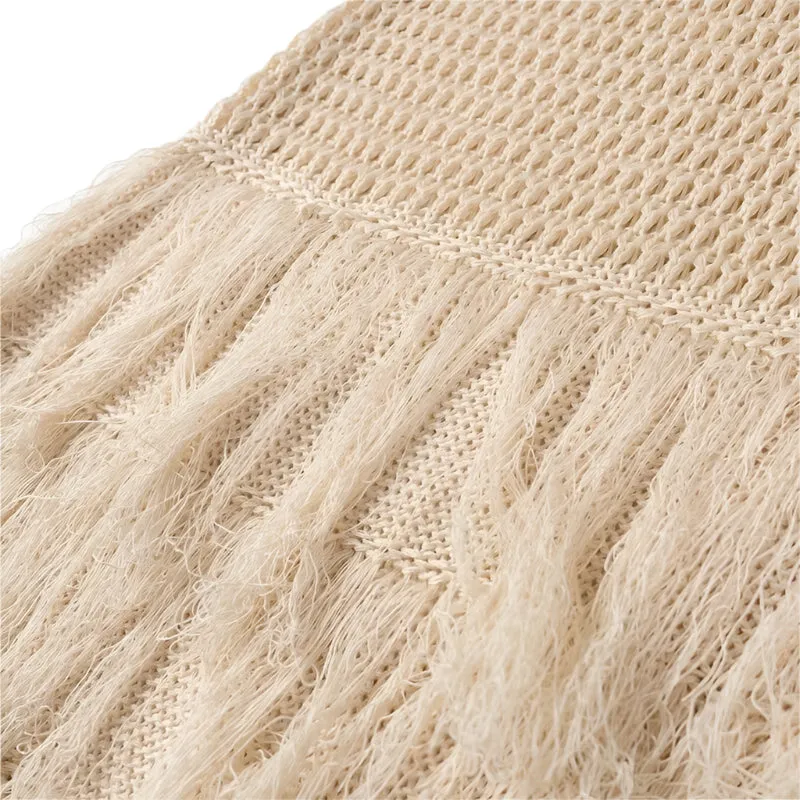 Crewneck Knit Fringe Trim Mini Dress