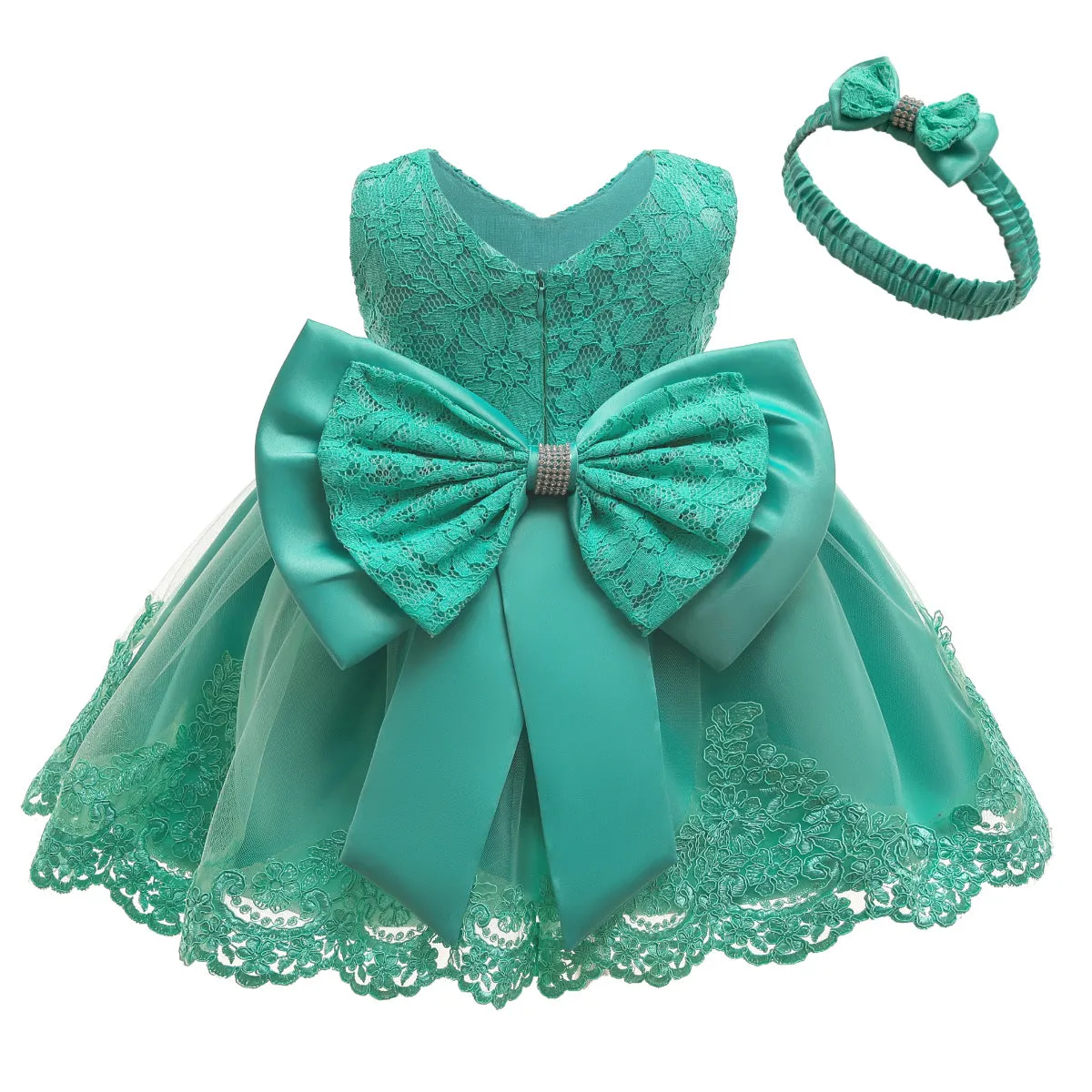 Cross-Border  baby Girl's Princess Dress Bow Lace Children's Dress Girl Dress