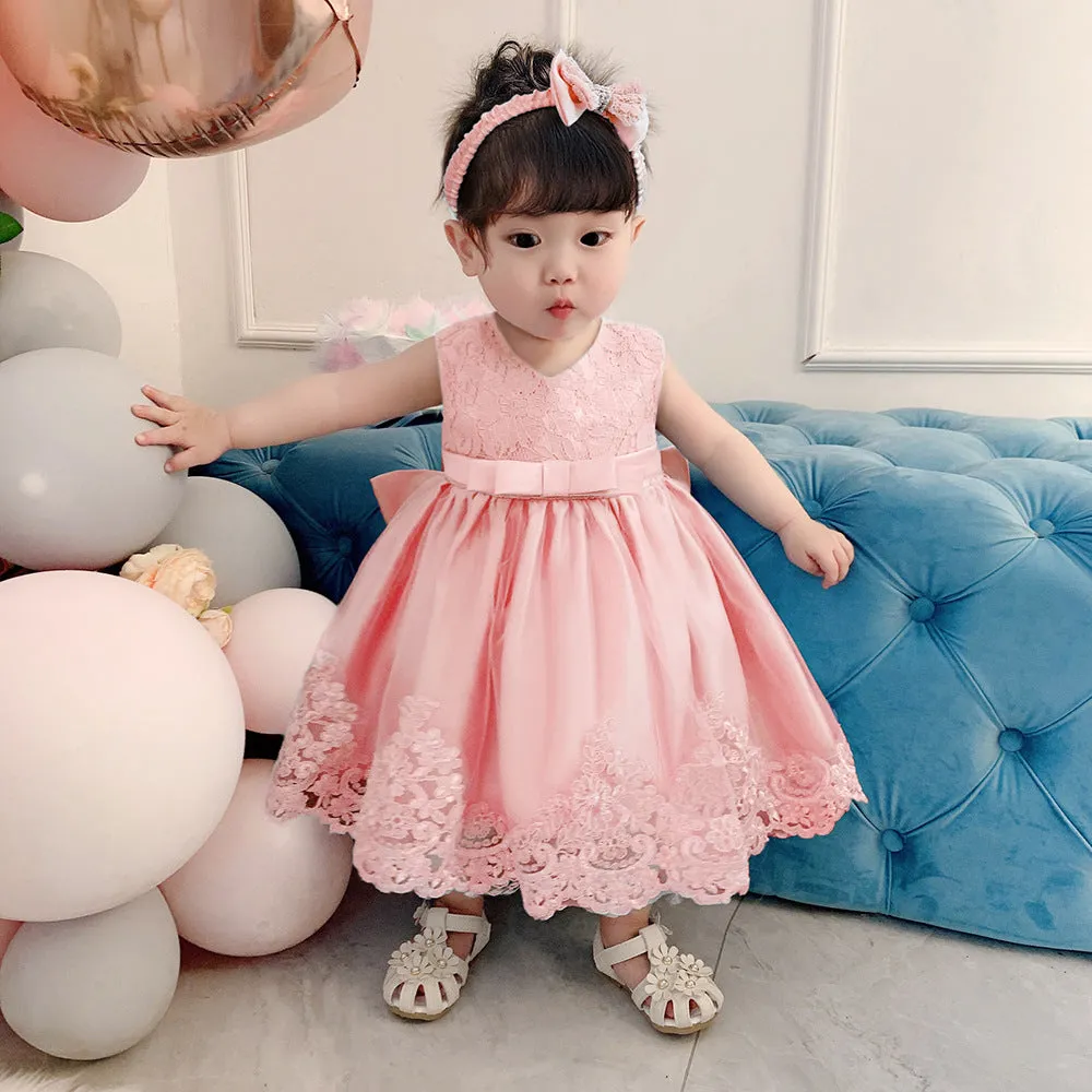 Cross-Border  baby Girl's Princess Dress Bow Lace Children's Dress Girl Dress