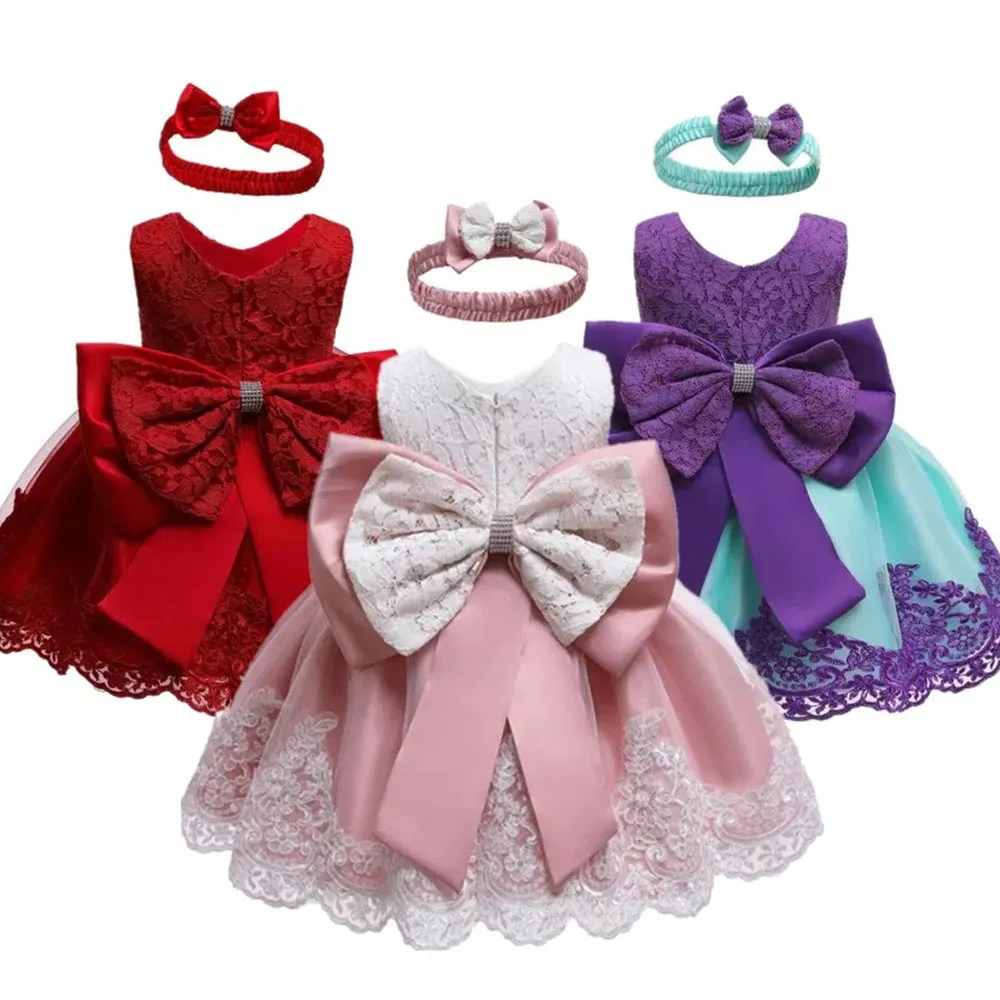 Cross-Border  baby Girl's Princess Dress Bow Lace Children's Dress Girl Dress