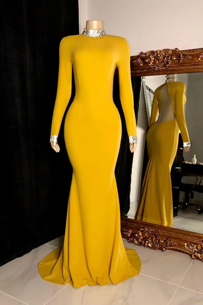 Curvy Long Sleevess Open Back Mermaid Evening Dresses