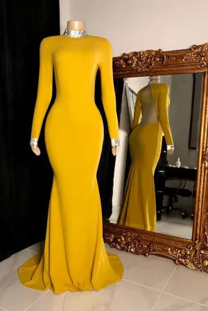 Curvy Long Sleevess Open Back Mermaid Evening Dresses
