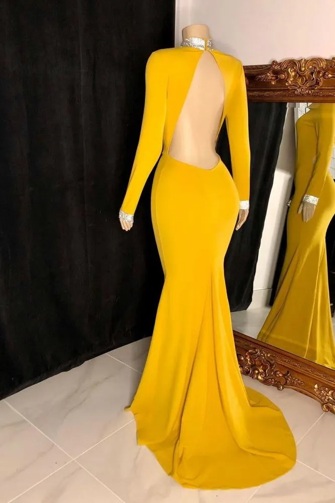 Curvy Long Sleevess Open Back Mermaid Evening Dresses