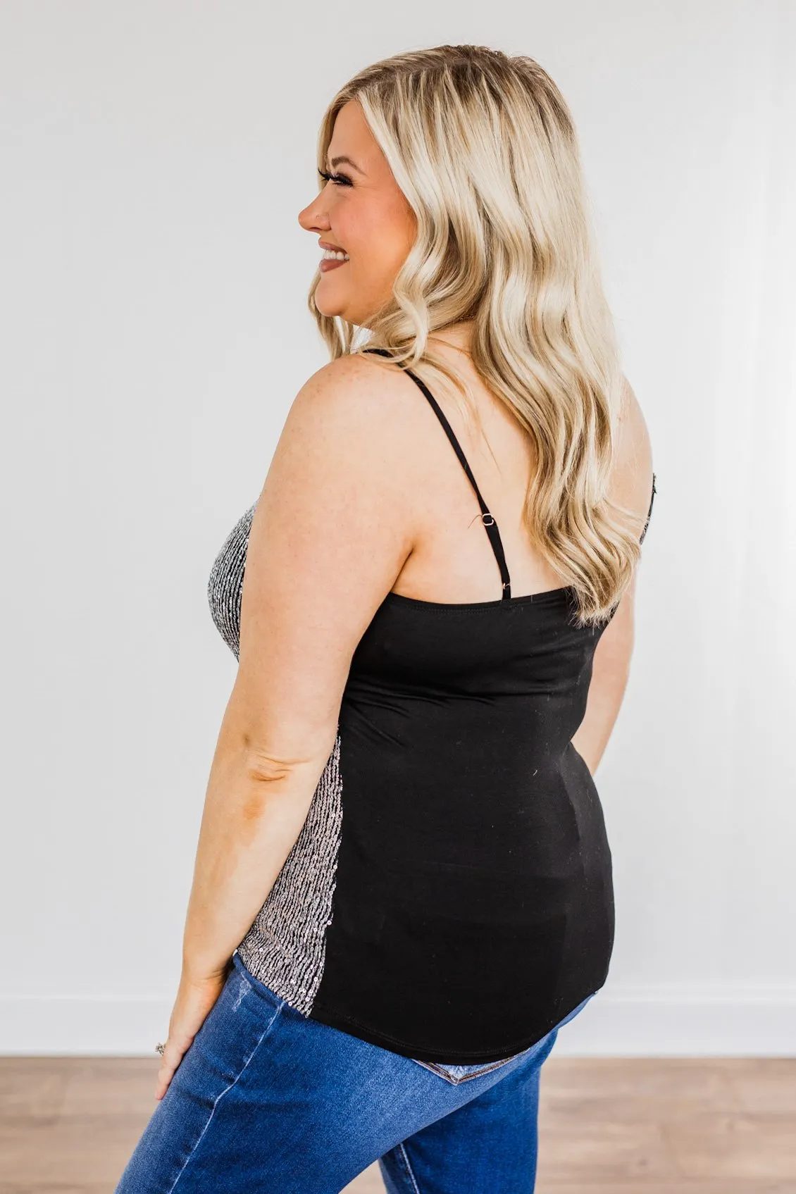 Dance Through The Night Sequin Tank Top- Black & Silver