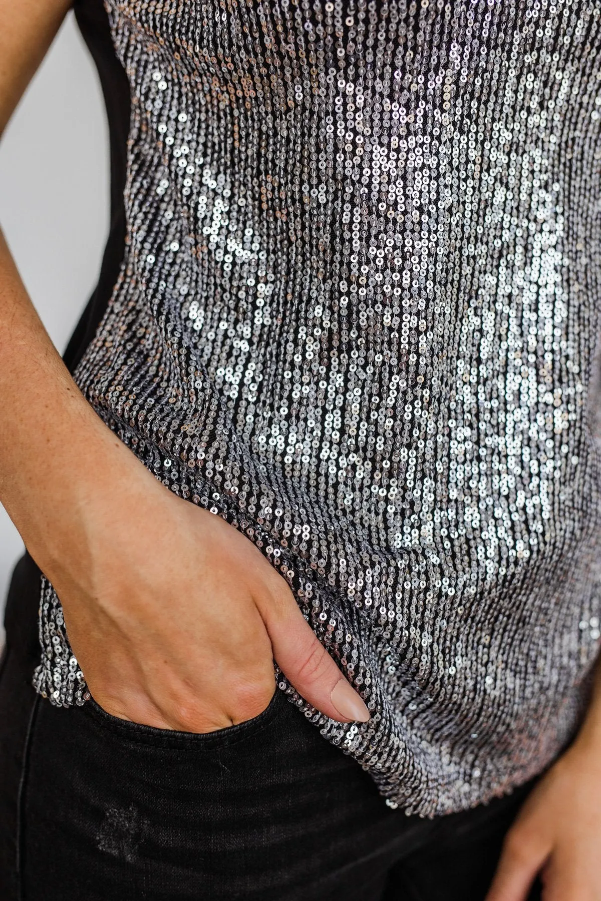 Dance Through The Night Sequin Tank Top- Black & Silver