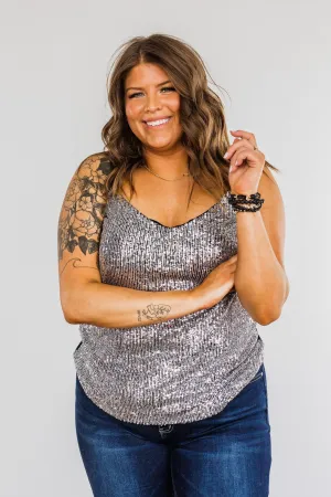 Dance Through The Night Sequin Tank Top- Black & Silver