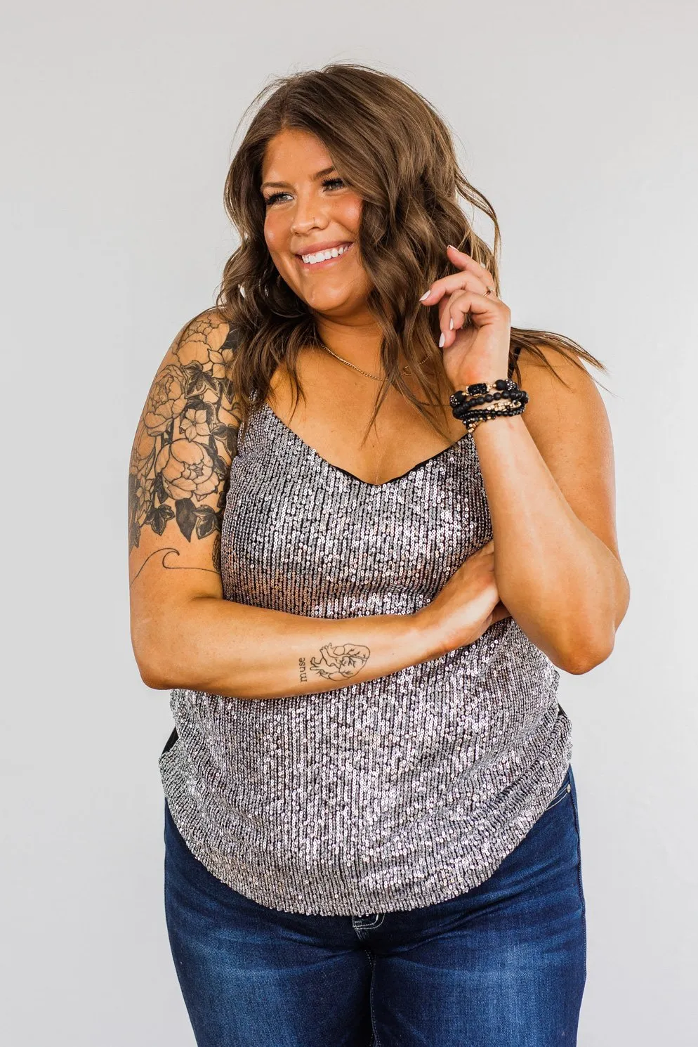 Dance Through The Night Sequin Tank Top- Black & Silver