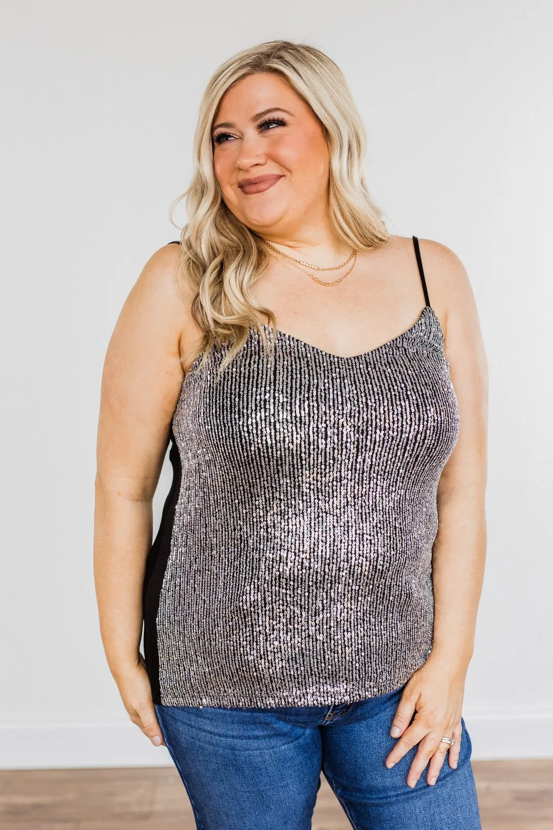 Dance Through The Night Sequin Tank Top- Black & Silver