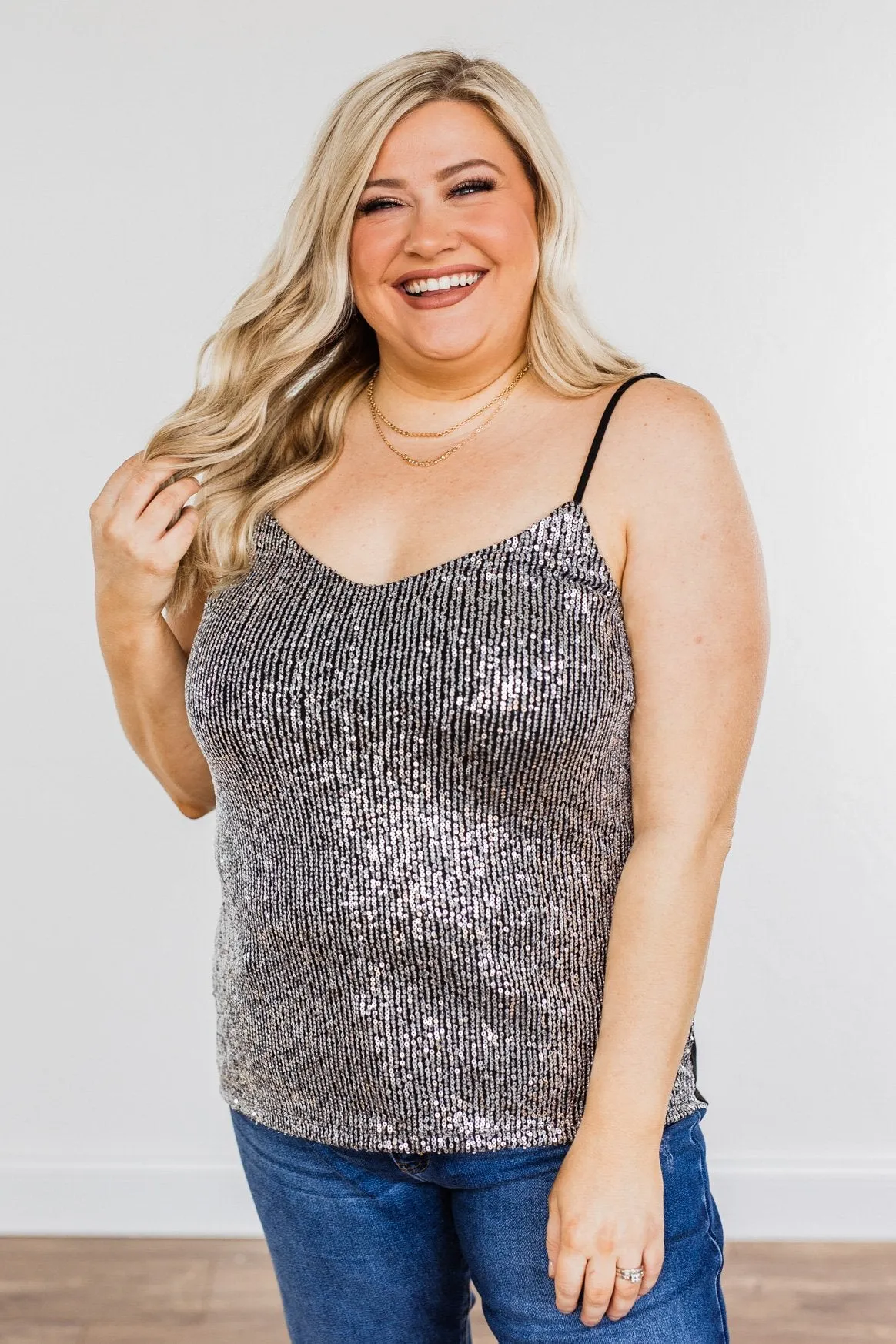 Dance Through The Night Sequin Tank Top- Black & Silver
