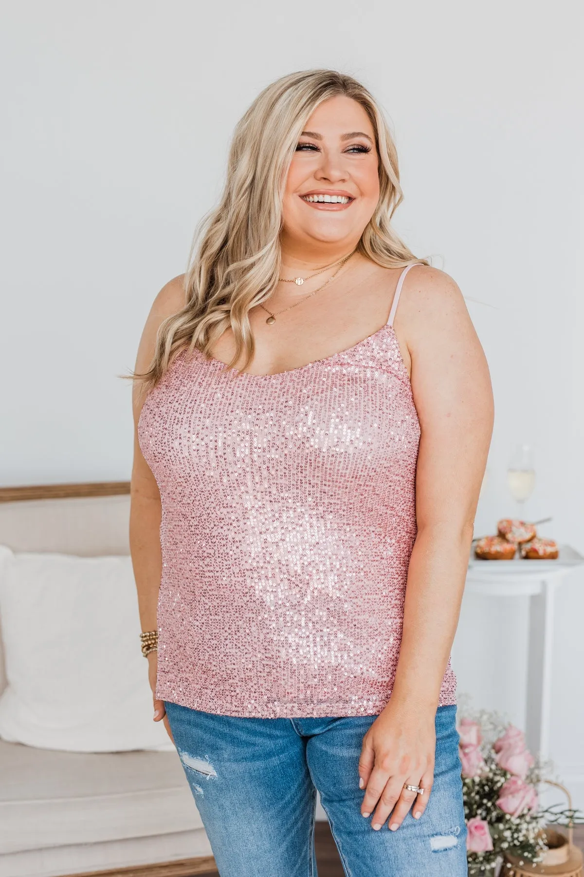 Dance Through The Night Sequin Tank Top- Pink