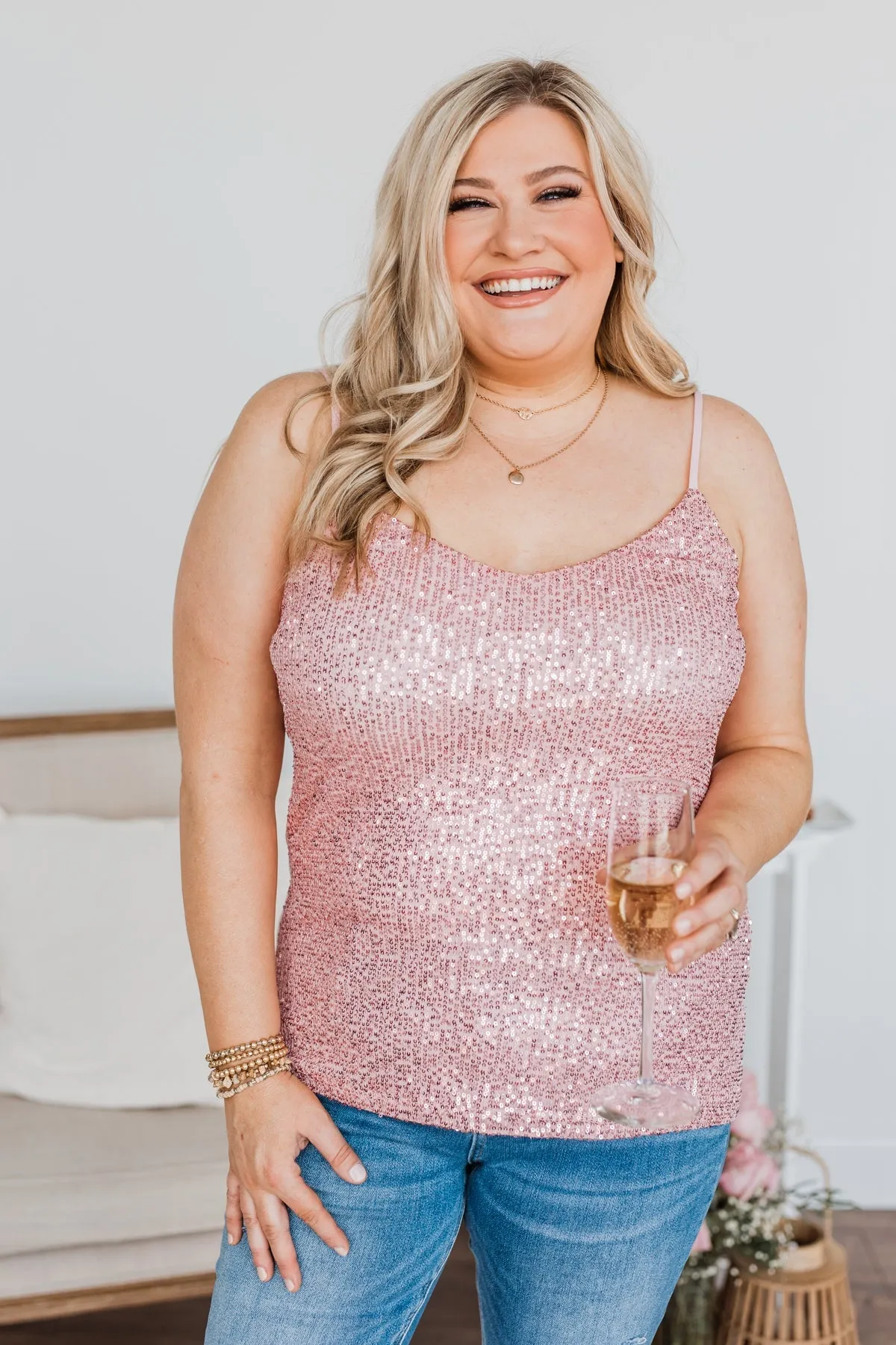 Dance Through The Night Sequin Tank Top- Pink