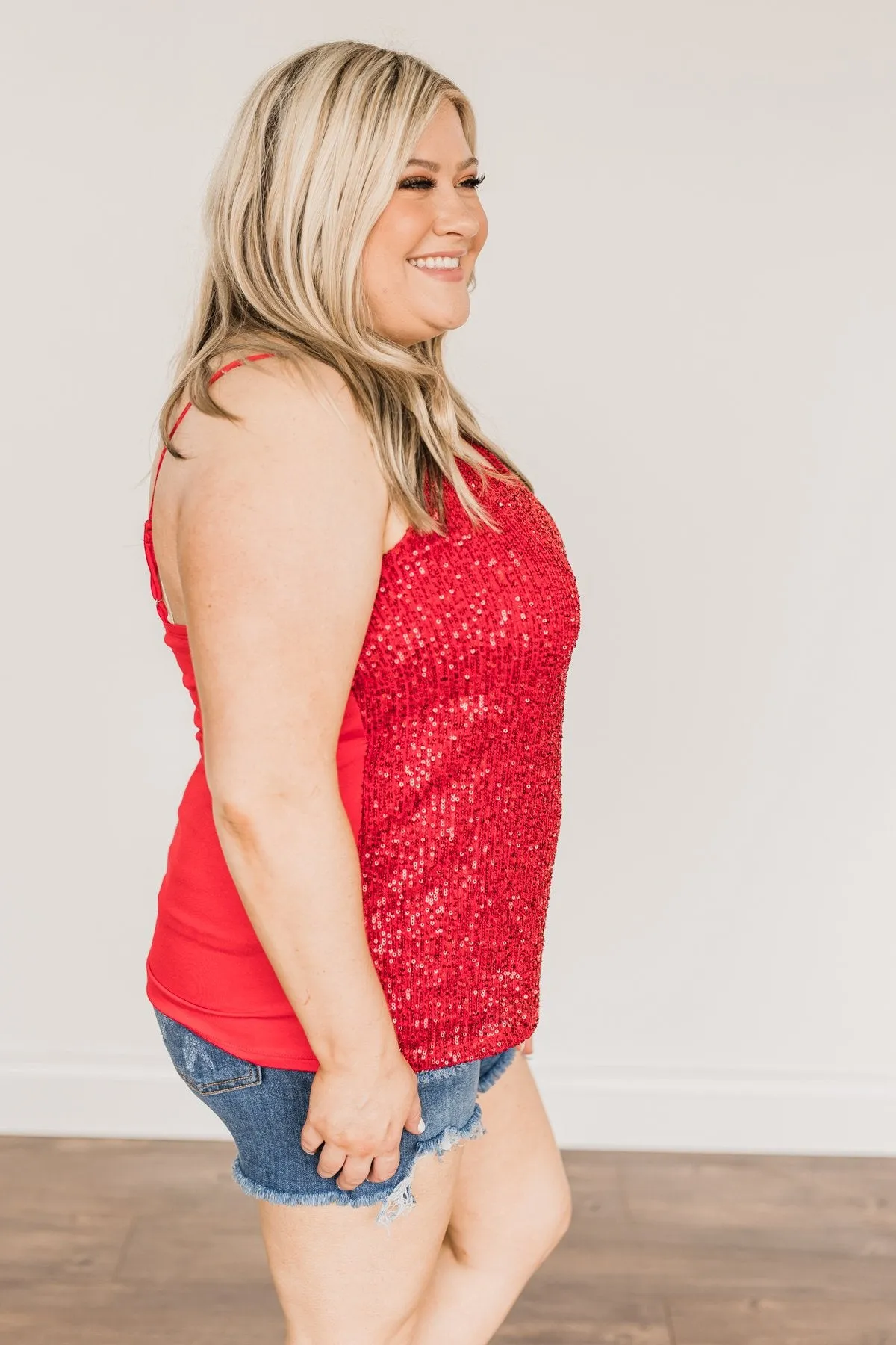 Dance Through The Night Sequin Tank Top- Red