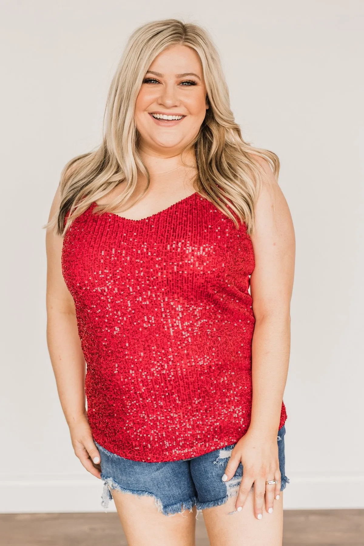 Dance Through The Night Sequin Tank Top- Red