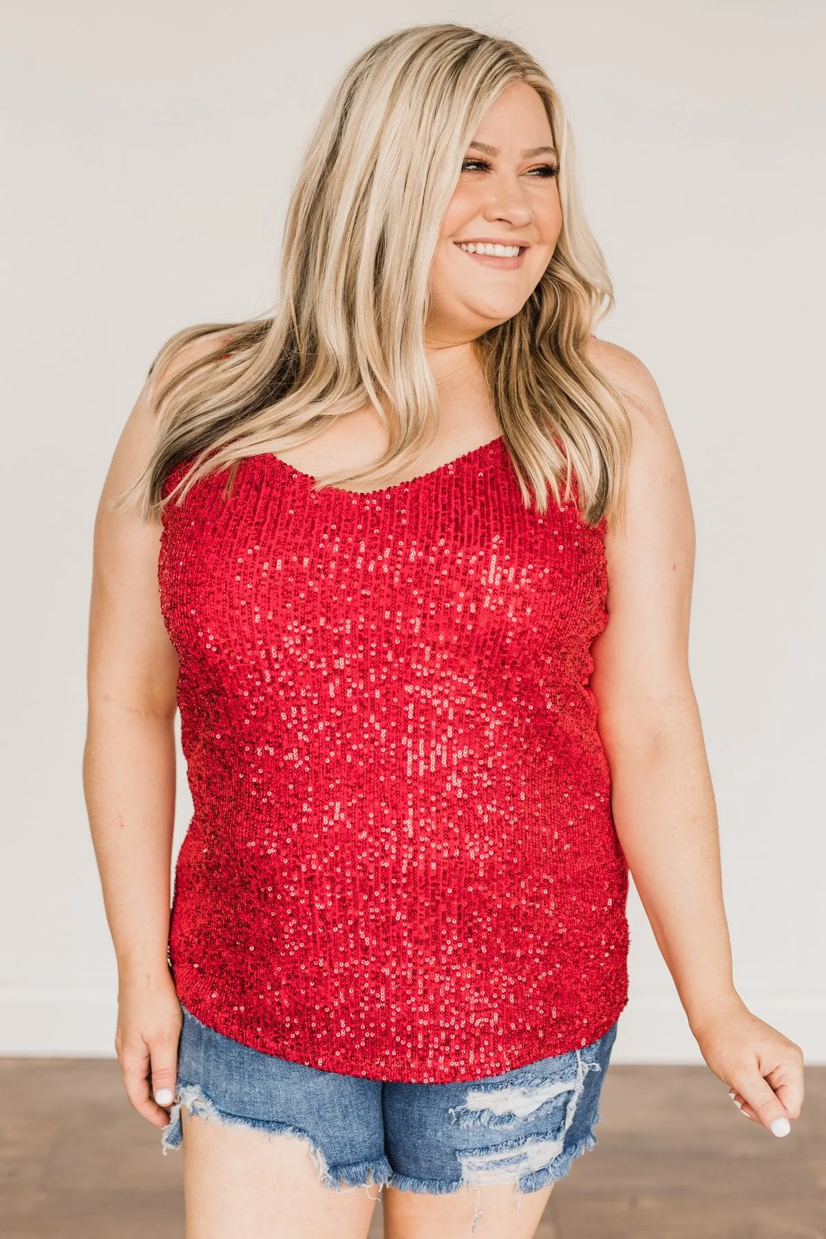 Dance Through The Night Sequin Tank Top- Red