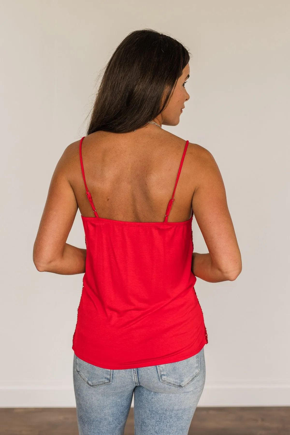 Dance Through The Night Sequin Tank Top- Red