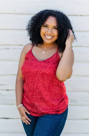 Dance Through The Night Sequin Tank Top- Red
