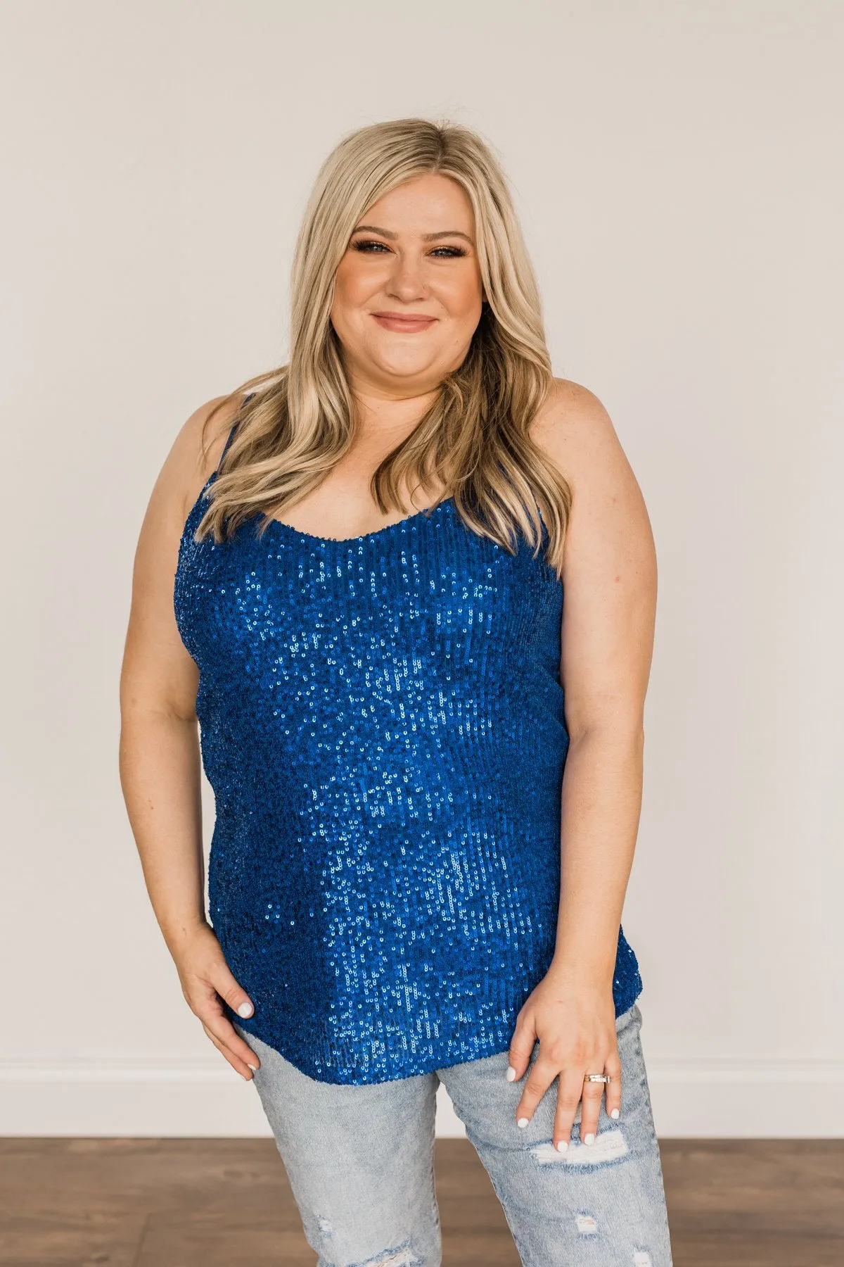 Dance Through The Night Sequin Tank Top- Royal Blue