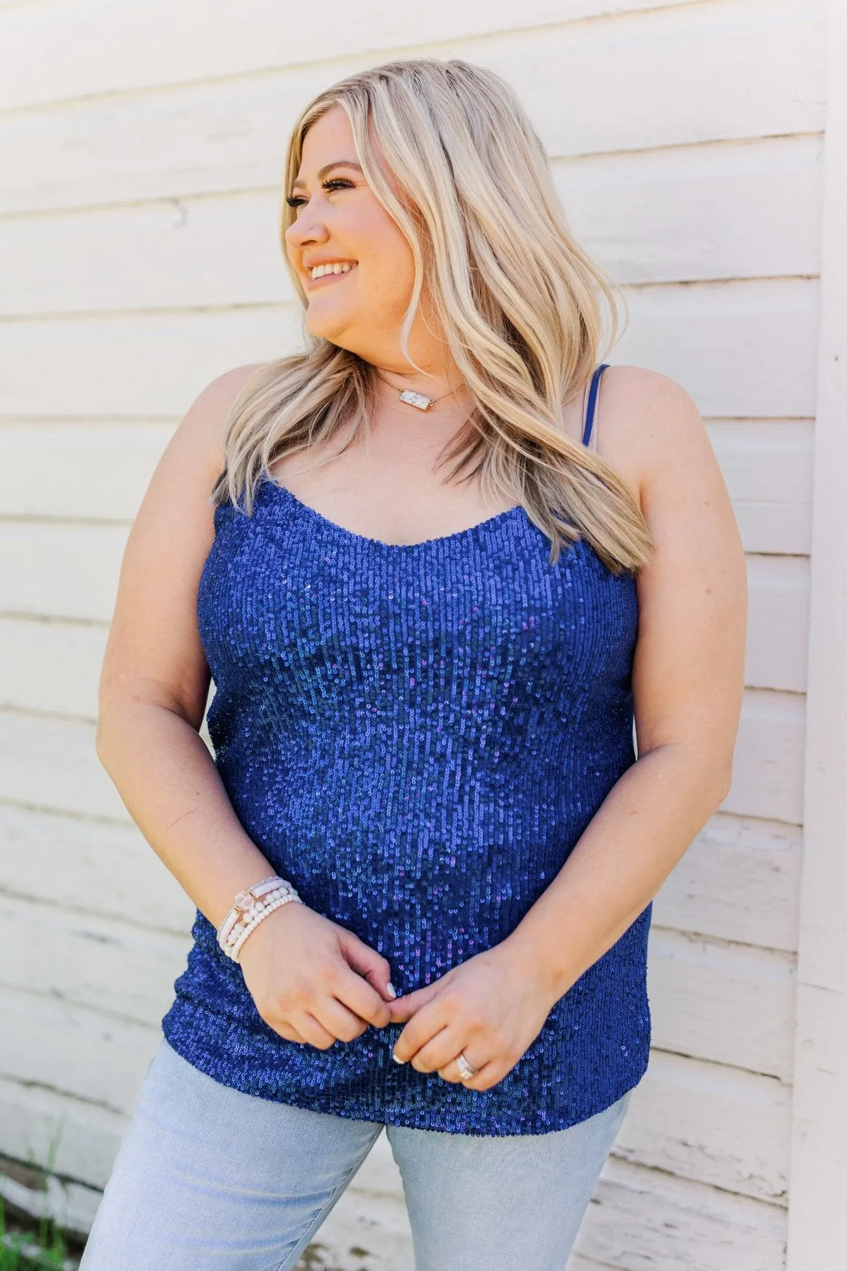 Dance Through The Night Sequin Tank Top- Royal Blue