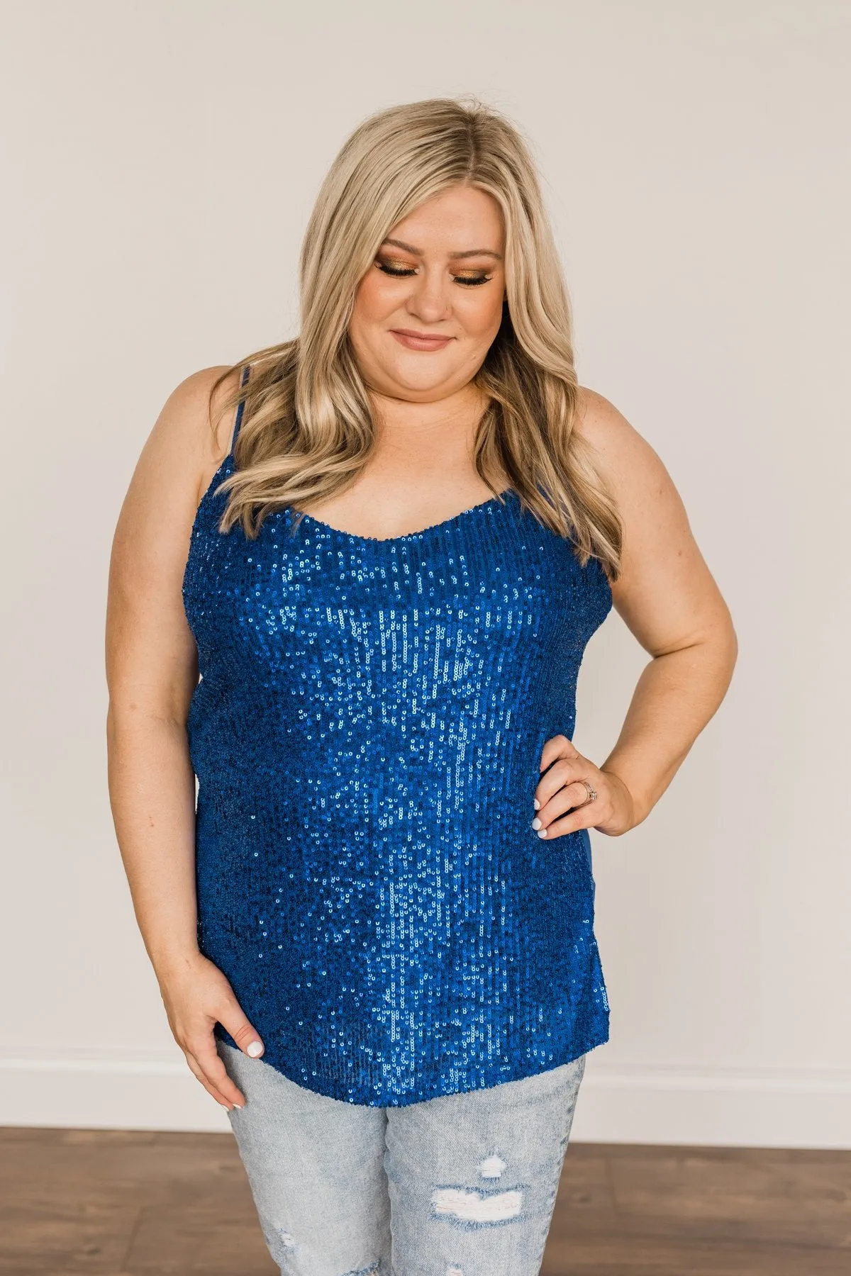 Dance Through The Night Sequin Tank Top- Royal Blue