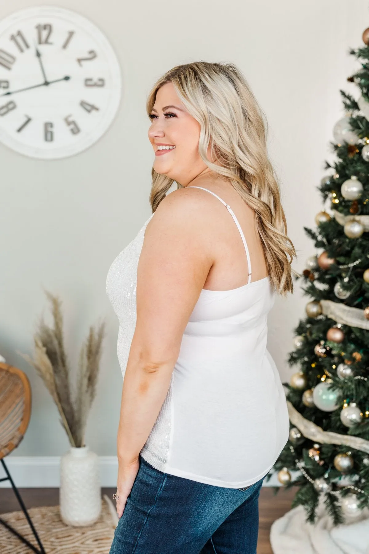 Dance Through The Night Sequin Tank Top- White
