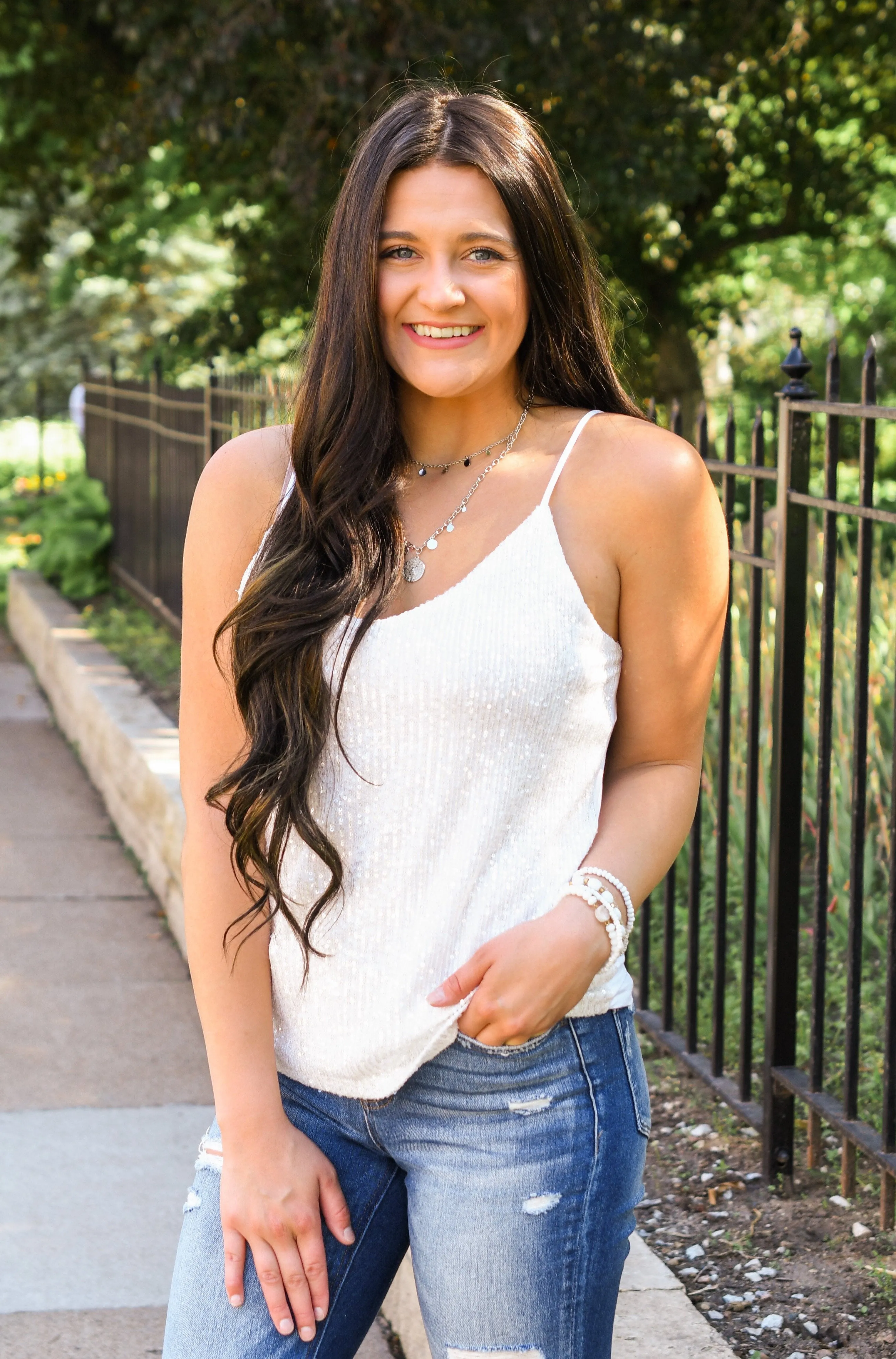 Dance Through The Night Sequin Tank Top- White