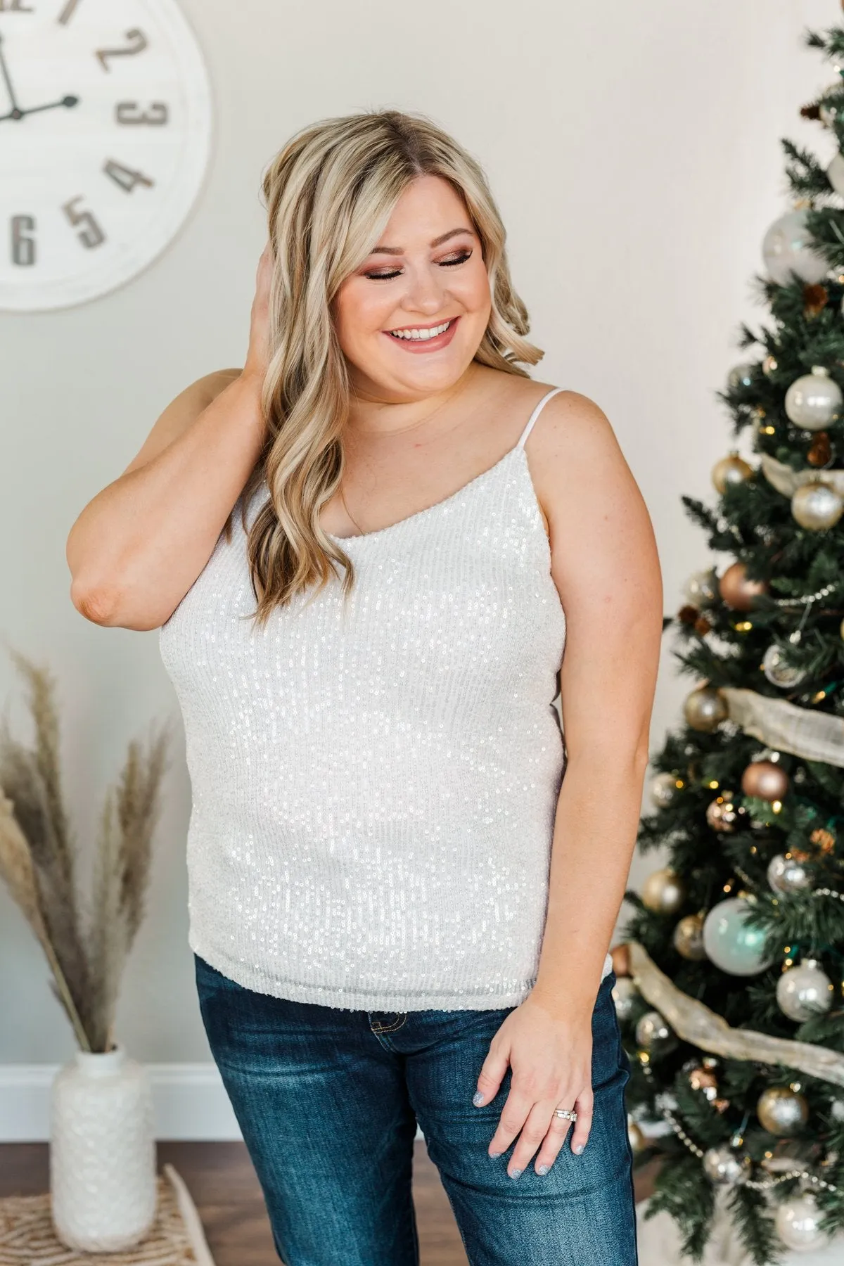 Dance Through The Night Sequin Tank Top- White
