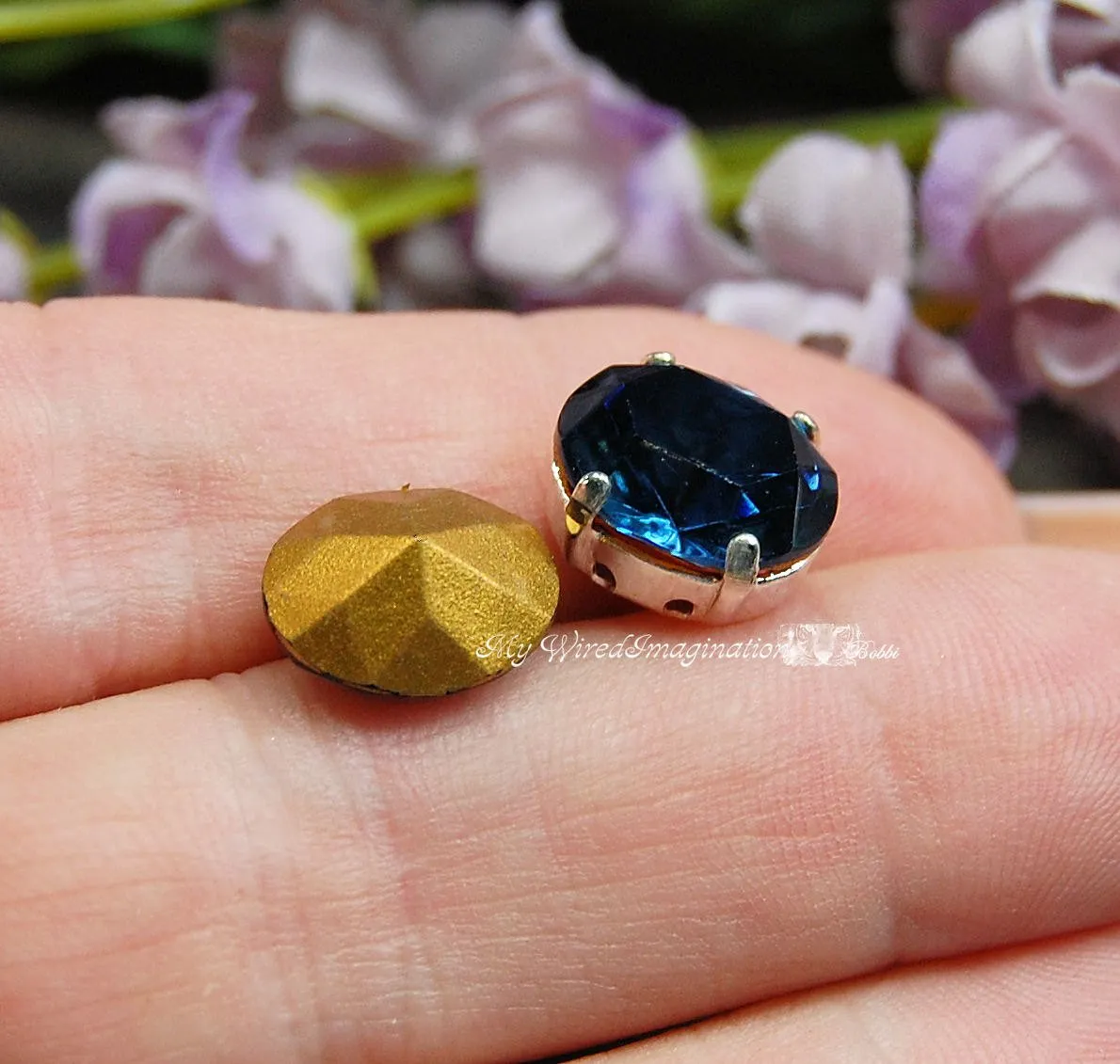 Dark Montana Blue Sapphire, 12x10mm Vintage Swarovski Crystal, 4120 Oval with Setting