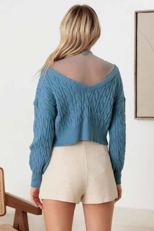 Dashing Darling Blue Mesh Rhinestone Crop Cardigan
