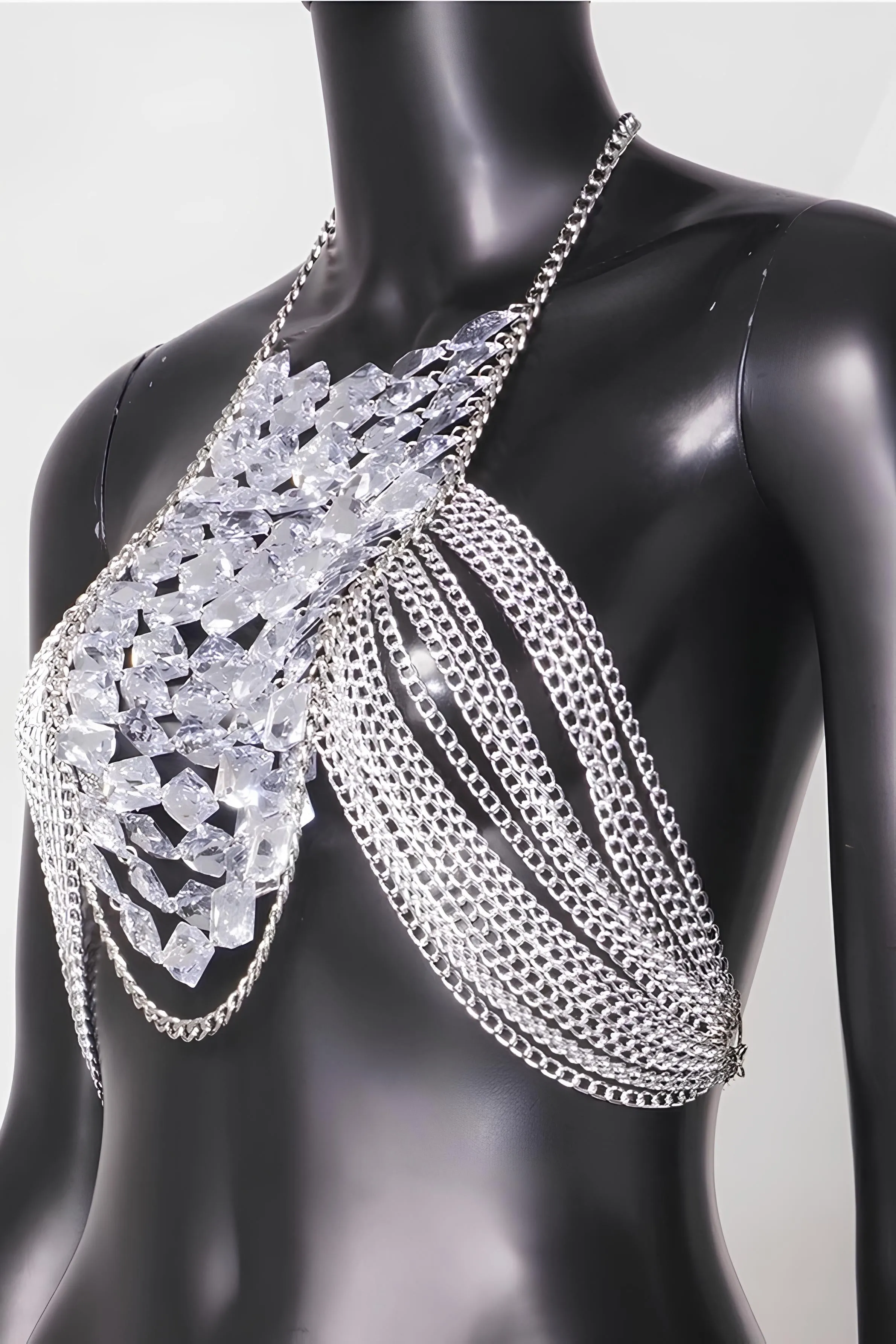 Dazzling Rhinestone Halter Corset Crop Top – The Ultimate Rave Statement