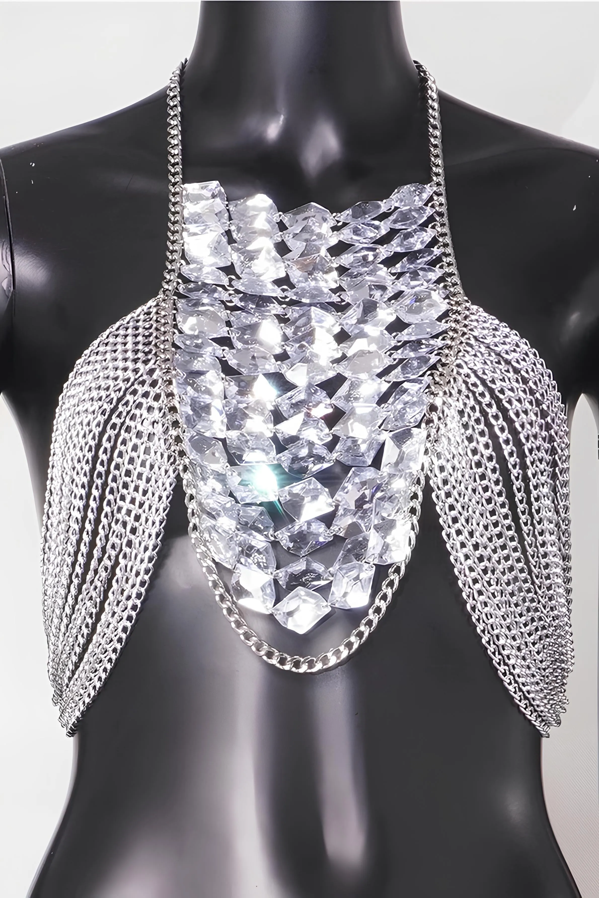 Dazzling Rhinestone Halter Corset Crop Top – The Ultimate Rave Statement