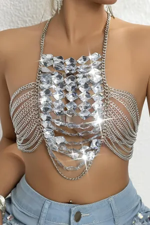 Dazzling Rhinestone Halter Corset Crop Top – The Ultimate Rave Statement