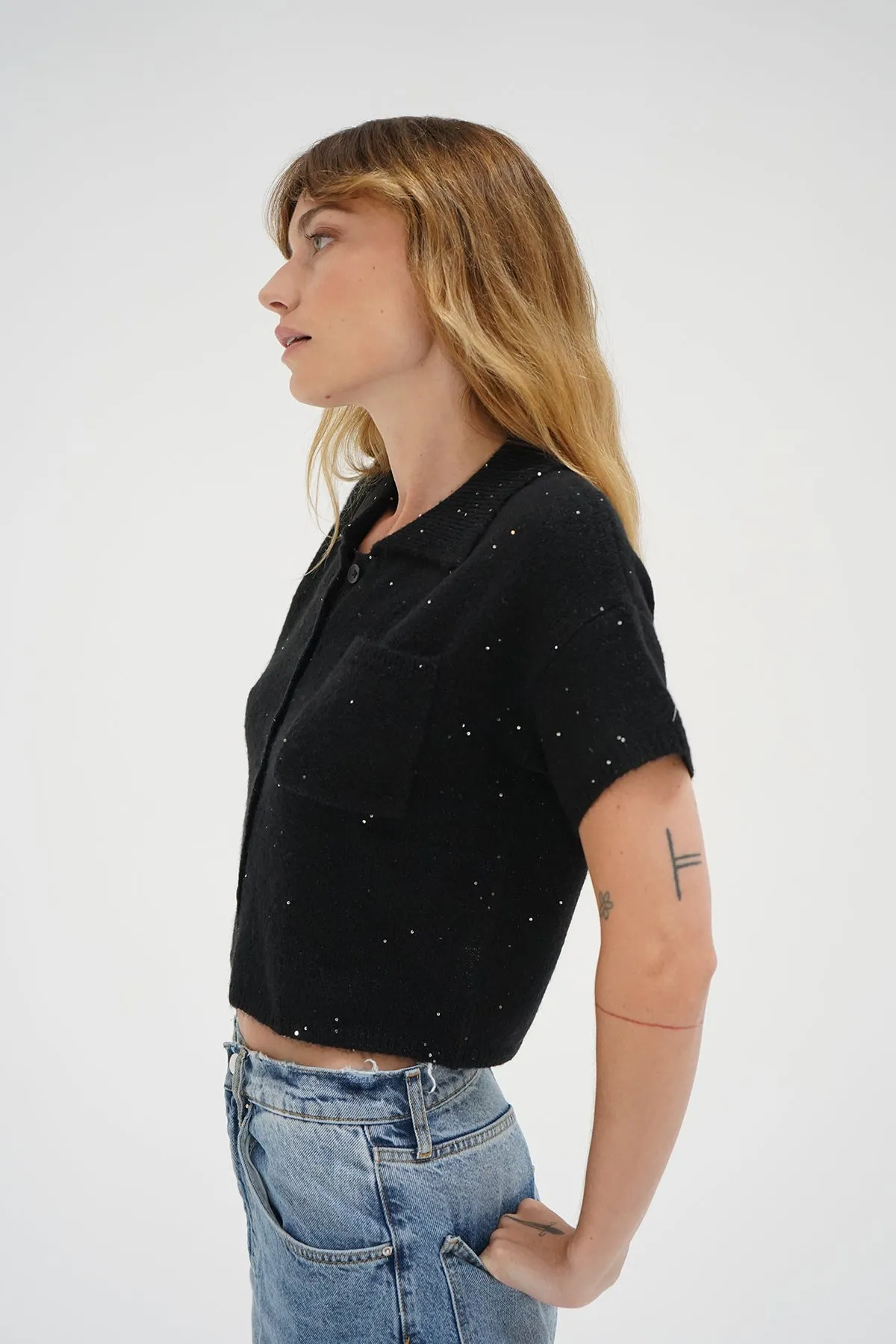 Delfina Sparkle Sweater Top - Black