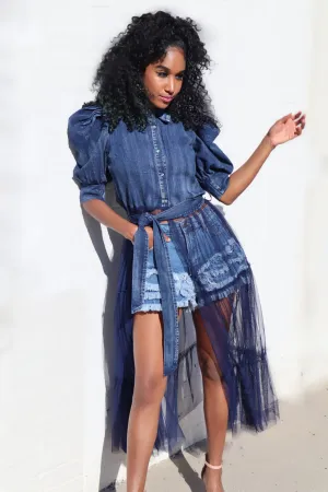Denim Tulle Top