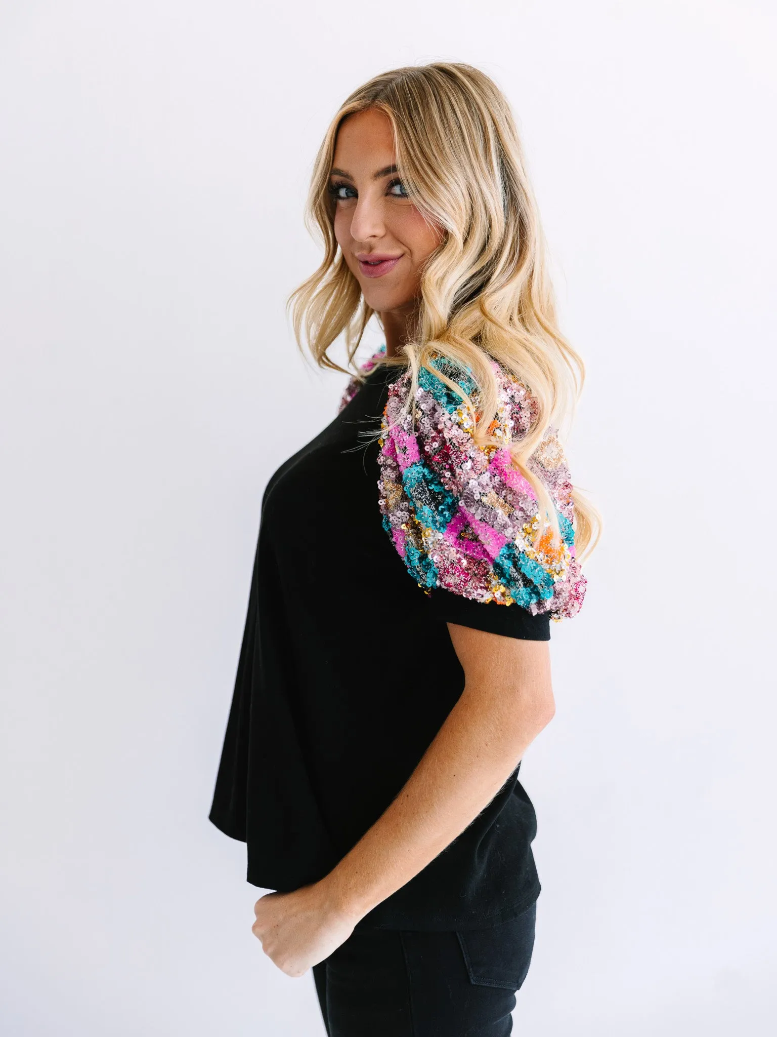 Diamond Dazzle Sleeve Puff Sleeve Top