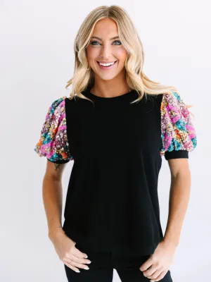 Diamond Dazzle Sleeve Puff Sleeve Top
